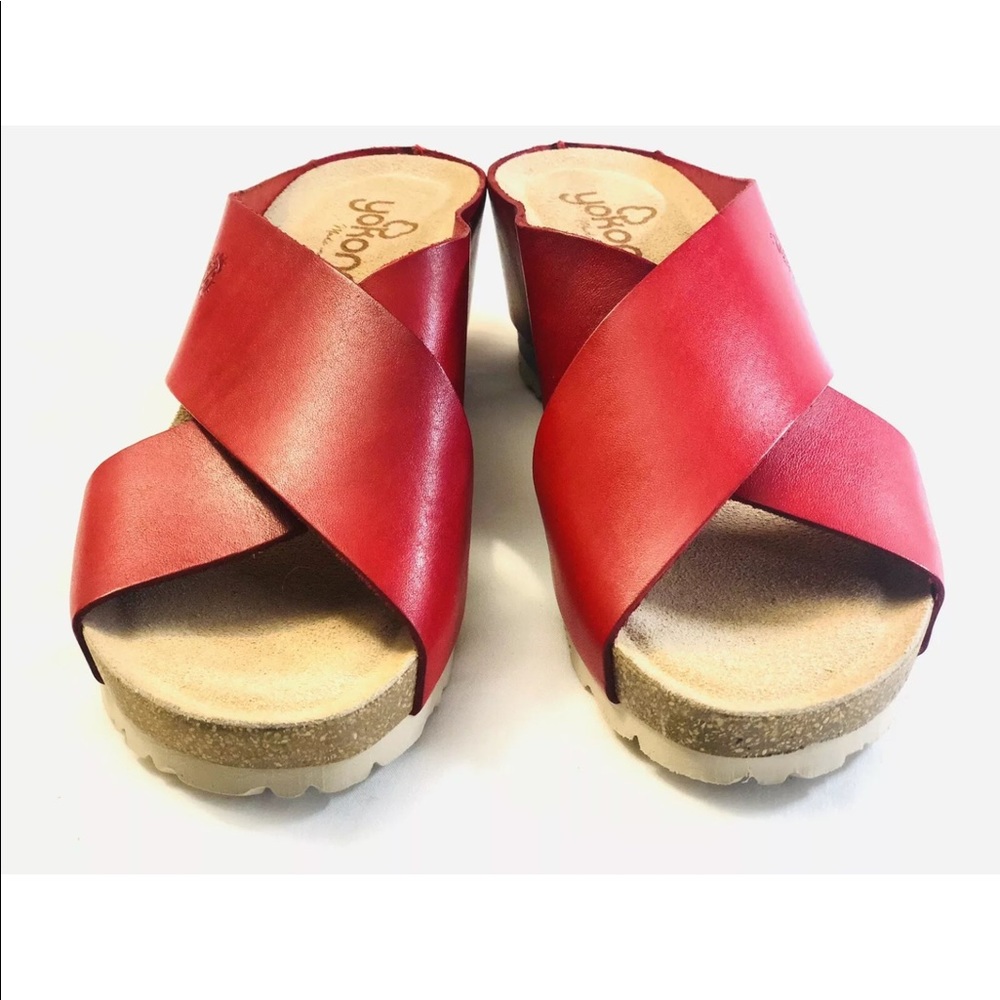 Yokono wedge leather slip on sandals.